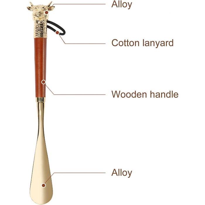 Ергономічний дерев'яний ріжок GUOQDAMI з довгою ручкою, металевий ріжок для взуття з прикрасою у вигляді коров'ячої голови, ріжок для взуття, зручне взуття, зручний інструмент для взуття 32 см