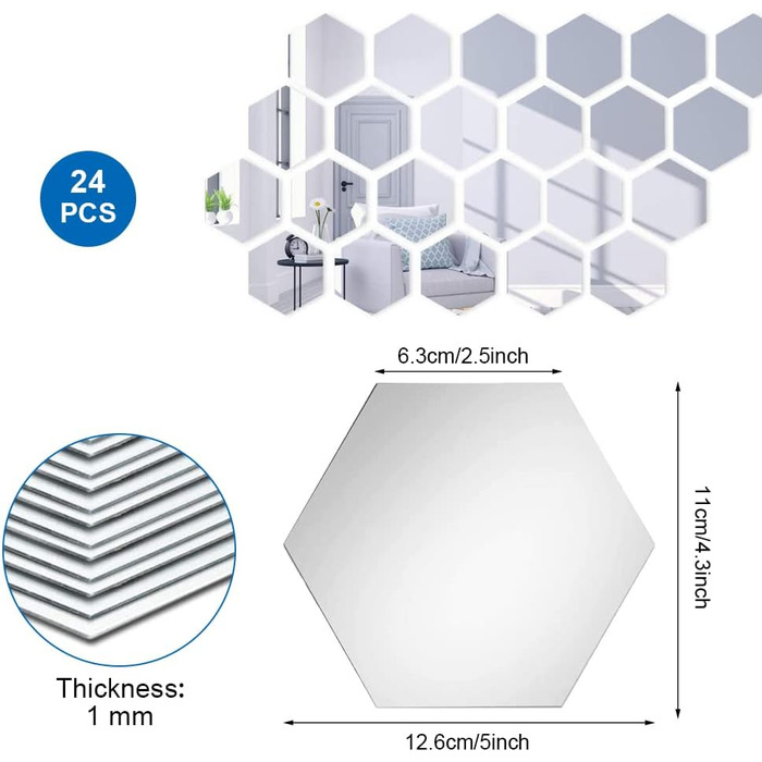 И акрилове дзеркало настінне, дзеркальна плитка самоклеюча, клейове дзеркало зроби сам, дзеркало для наклеювання, шестикутне дзеркало самоклеюче для вітальні, гардеробної, дивана для телевізора, оздоблення стін, 24 шт.