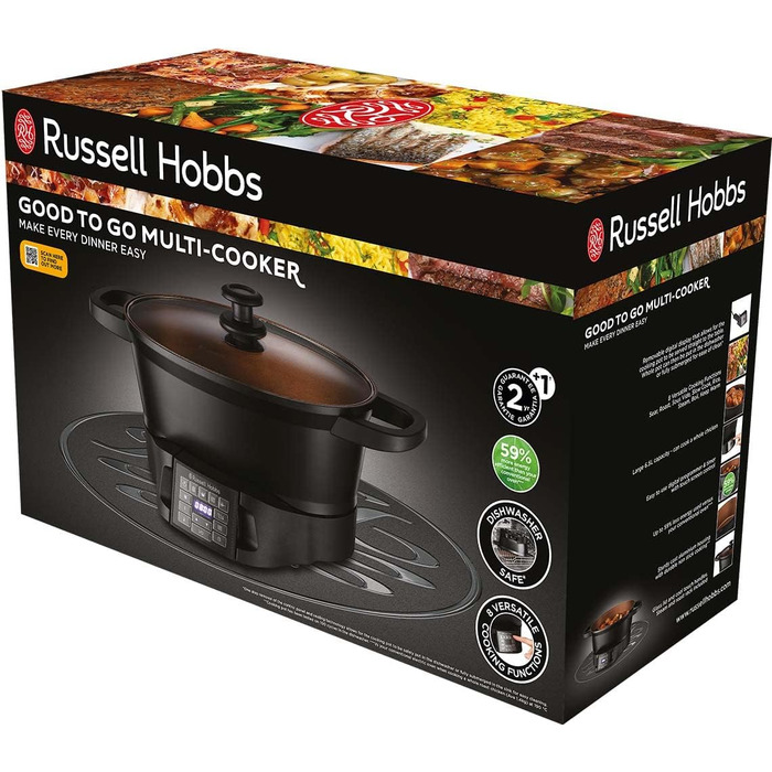 Мультиварка Russell Hobbs 6,5 л Цифровий дисплей 8 функцій приготування (повільна плита, пароварка, рисоварка, каструля, плита су-від, плита, ємність для підігріву, мультиварка) Можна мити в посудомийній машині 28270-56