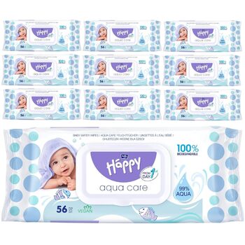 Вологі серветки bella baby Happy Aqua Care, упаковка 10 шт. (10х56 шт. ), 100 біорозкладна, 99 вода, з 1-го дня життя 56 шт. (упаковка 10 шт. )