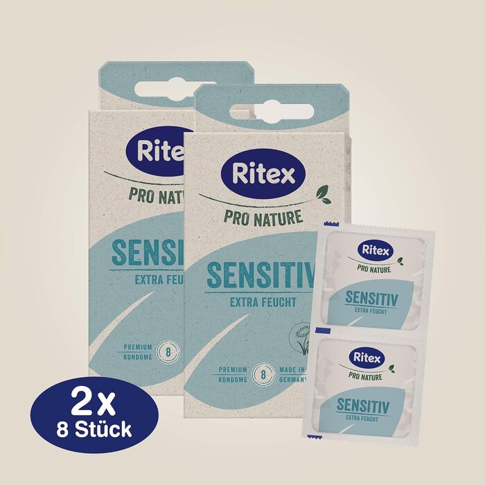 Презервативи Ritex Pro Nature Sensitiv - природне додаткове зволоження - екологічний ярмарок Зроблено в Німеччині, 16 шт. 16 шт. (1 упаковка)