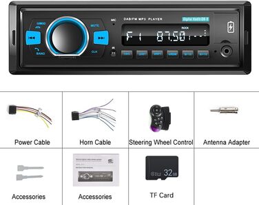 Автомобільна стереосистема DAB з Bluetooth 1 Din Підтримка цифрового медіаплеєра FM-радіо Автомобільний MP3-плеєр Еквалайзер Керування на керміUSB/AUX/SD/TF карта 32G SD-карта DAB32G