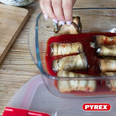 Скляні банки для зберігання їжі Pyrex 1451131 and Cook & Heat, квадратні, 1 л, з герметичною кришкою, можна використовувати в мікрохвильовій печі, 3 шт. и, прозорі 28,4 x 21 x 24,8 см Унікальні