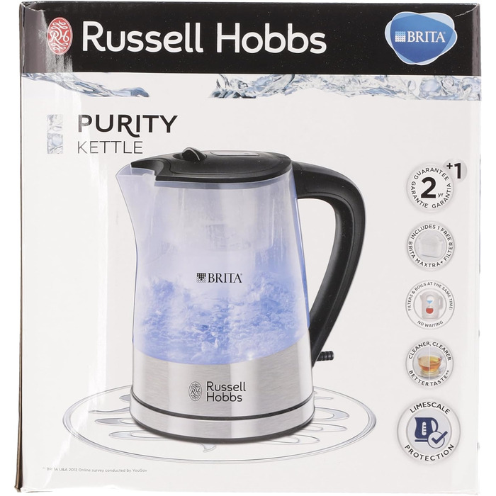 Чайник Russell Hobbs Фільтр для води BRITA MAXTRA Insert Чистота (фільтр-вставка 1л 0,5 л, 2200 Вт, світлодіодне освітлення, в т.ч. картридж фільтра, фільтр Lime, індикатор заміни картриджа) Чайник для чаю 22850-70 Чайник з фільтром для води Brita