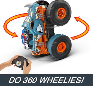 Машинка на дистанційному управлінні Hot Wheels Monster Trucks, кабріолет Rhinomite в масштабі 112 з іграшковою вантажівкою Race Ace в масштабі 164, можна перетворити на стартер, HPK27