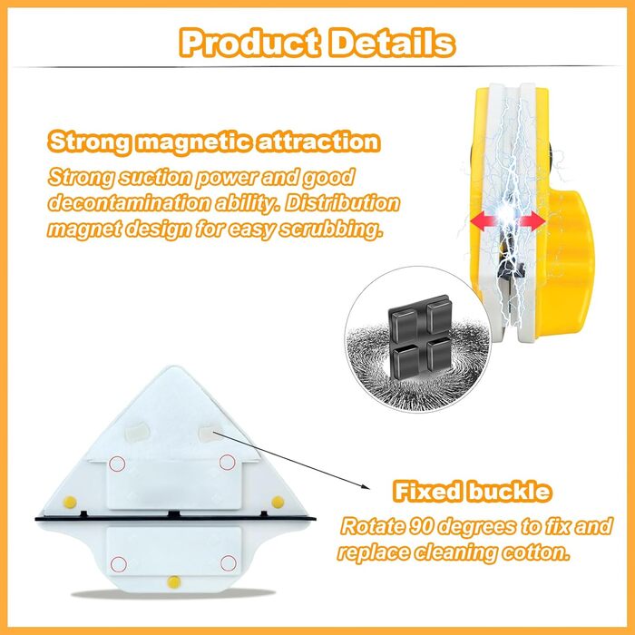 Двосторонній магнітний очищувач вікон, Двосторонній магнітний очищувач вікон, Склоочисники з обох сторін, для склопакетів товщиною 3-8 мм