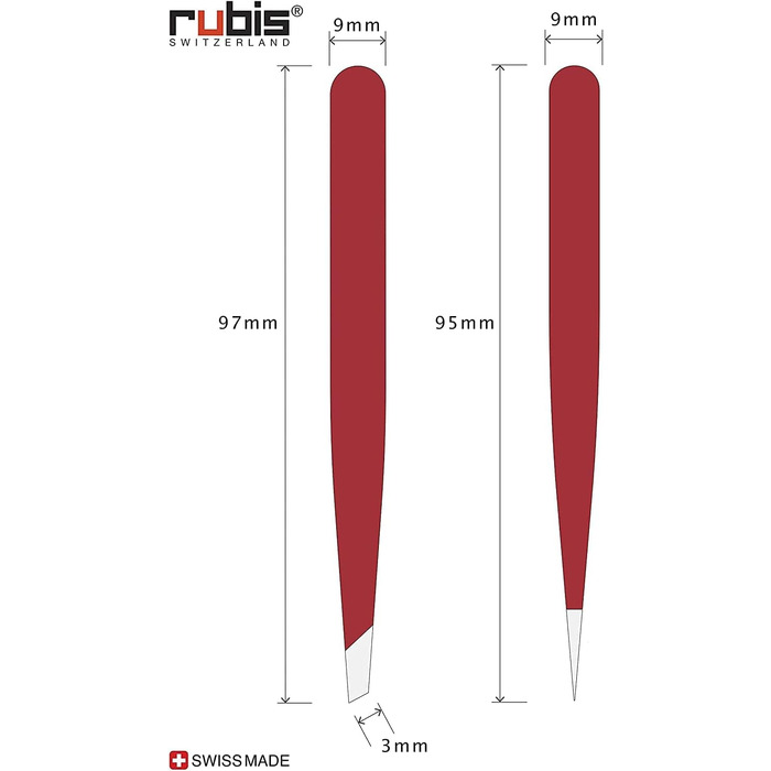 Набір пінцетів Rubis - пінцет для брів косий і осколковий пінцет з загостреним кінчиком з нержавіючої сталі