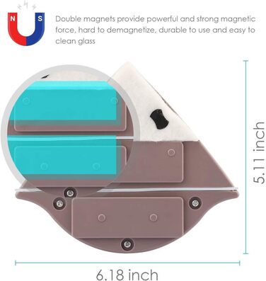Магнітний двосторонній засіб для миття скла 15-24 мм, засіб для миття вікон, щітка для миття ковзання, інструмент для чищення склоочисників для подвійного скління 1,3-2,5 см (кавовий)