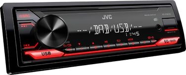 Автомагнітола JVC KD-X182DB з DAB (USB, AUX-вхід, 1 x Pre-Out 2,5 В, звуковий процесор, 4x50 Вт, червоне підсвічування), чорний