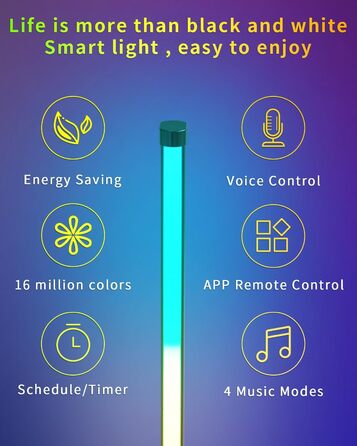 Світлодіодний торшер Lphianx працює з Alexa, торшер світлодіодний з пультом дистанційного керування, голосове керування та керування програмами, синхронізація музики, зміна 16 мільйонів кольорів, декоративне освітлення Розумний RGB торшер для вітальні