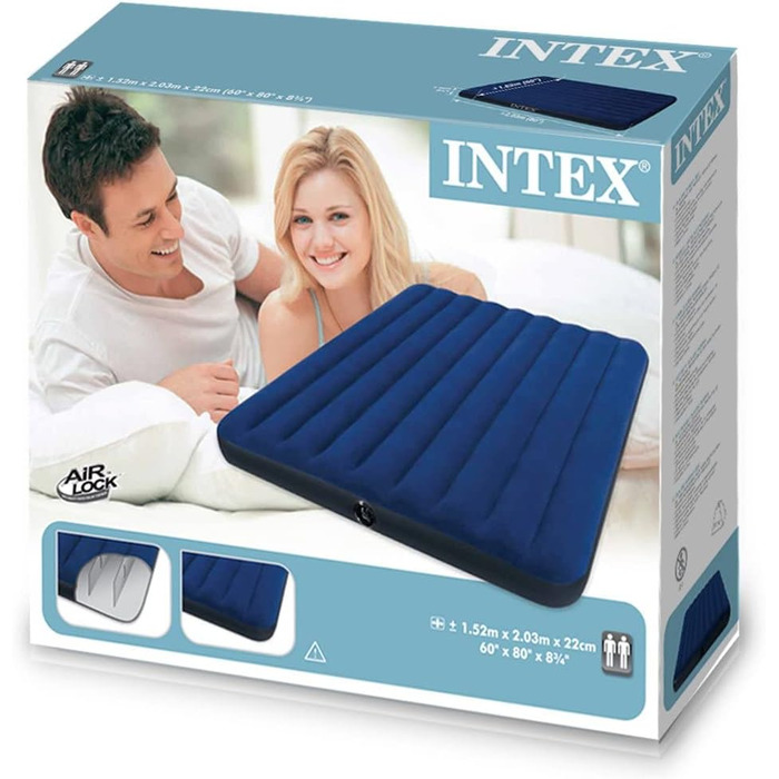 Ліжко Intex Classic Downy Надувне ліжко - Queen - 152 x 203 x 22 см - Синє односпальне