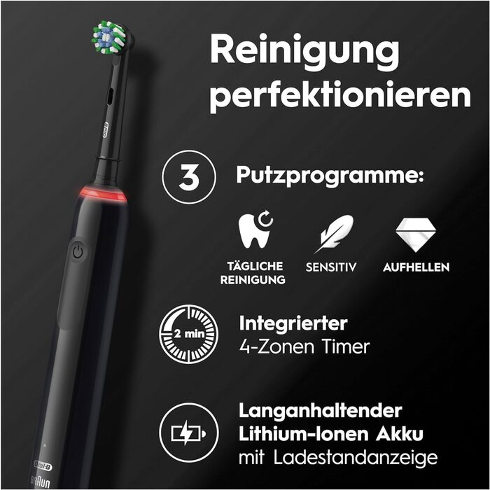 Електрична зубна щітка Oral-B Pro 3 3900, подвійна упаковка та 3 щітки, з 3 режимами чищення та візуальним регулюванням тиску на 360 для догляду за зубами, подарунок чоловіку/жінці, чорний/рожевий