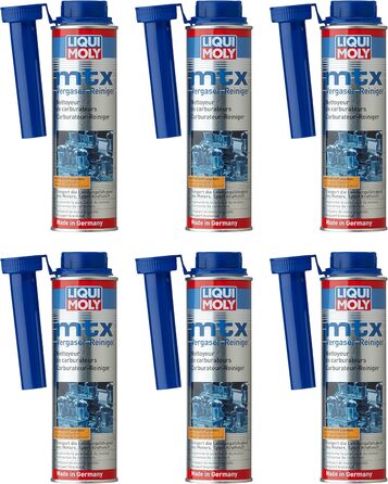 Очищувач карбюратора Liqui Moly 6 шт. mtx 300мл Видаляє відкладення в карбюраторі, клапанах, свічках запалювання і камері згоряння і запобігає утворенню нових Паливна присадка для бензинових двигунів 6 шт. 300 мл