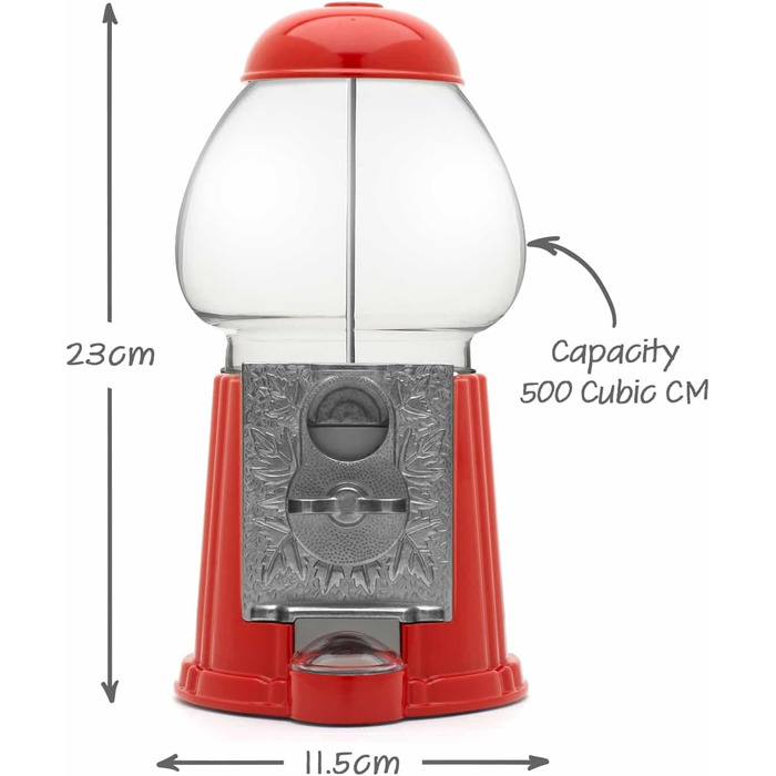 Ретро-монетний автомат для жувальної гумки - Диспенсер для цукерок - жувальна гумка машина круглі шоколадні цукерки, жувальна гумка, змішані закуски, горіхи, ласощі, зберігання монет, невеликий H23 см, червоний