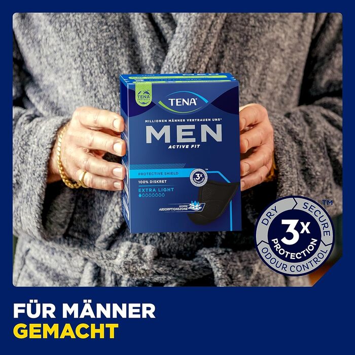 Абсорбуючі протектори TENA MEN, прокладки рівня 1-96 в упаковці на місяць (8 x 12), в індивідуальній упаковці - гігієнічні прокладки для чоловіків при незначному підтіканні сечі і нетриманні сечі (112 шт. (1 упаковка), легкі)