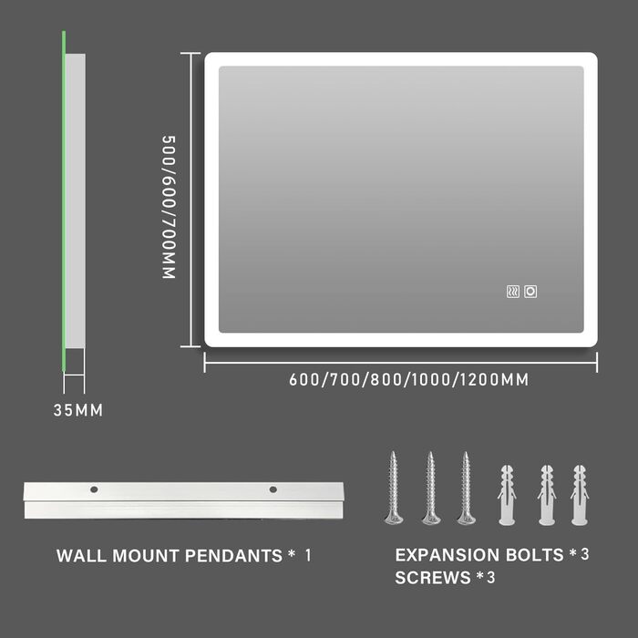 Дзеркало для ванної кімнати MIQU LED з підсвічуванням 80x60 см дзеркало для ванної кімнати, велике дзеркало для ванної кімнати з 2 дотиками з регулюванням яскравості теплого / білого світла без запотівання настінне дзеркало для ванної кімнати, туалету, пе