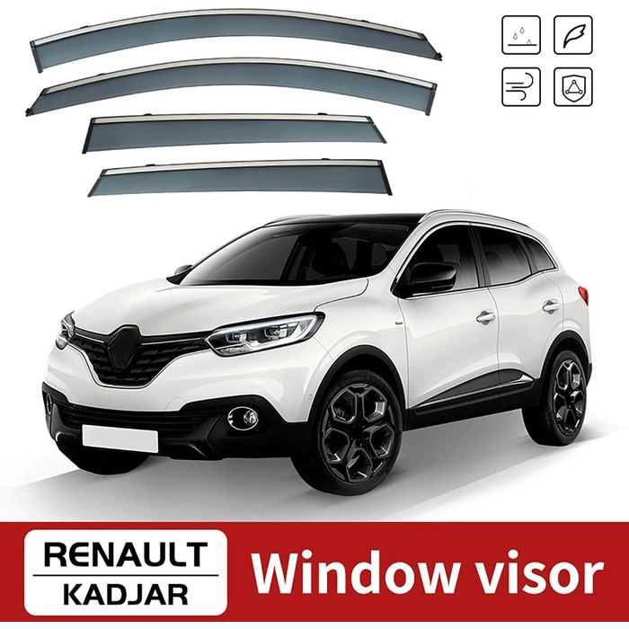 Дефлектор вітру автомобільного скла для Renault Kadjar MK1 2016-2020 2021 2022 2023, Дефлектор дощу бічного скла Дефлектор затінення проти запотівання Аксесуари для прикраси брів, 4 шт.