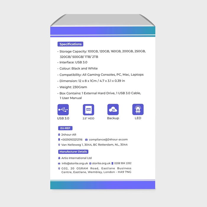 Зовнішній жорсткий диск Storite 1 ТБ HDD USB 3.0 Надшвидкий тонкий накопичувач для резервного копіювання даних - портативний жорсткий диск, сумісний з Mac, ноутбуком, ПК, Xbox, Xbox One, PS4 (білий) 1 ТБ Білий