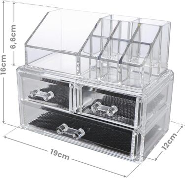 Органайзер для макіяжу, коробка для зберігання косметики з акрилу та пластику, прозора. Розміри 16х19х12 см, косметичний органайзер з висувними ящиками для дому. Ідеально підходить як ідея для подарунка.