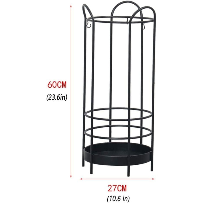 Висока металева підставка для парасольки WuDLi, портативний тримач для парасольки з гачком, велика парасолька для внутрішнього оздоблення у вхідній зоні (колір чорний)