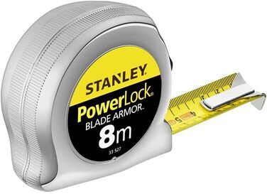 Рулетка Stanley Micro Powerlock (довжина 8 м, фіксатор, перемотування, затискач для ременя, хромована, захисне покриття Mylar) 0-33-527 8м