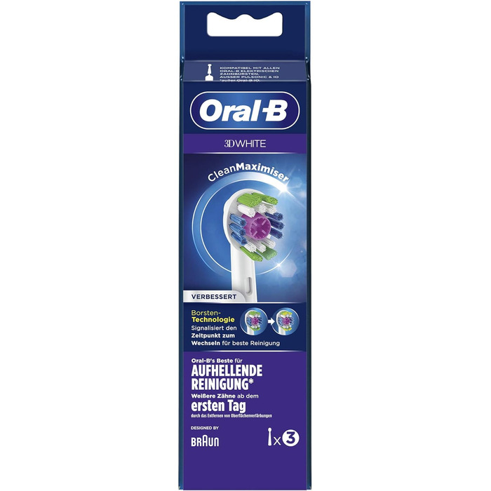 Щітки для електричних зубних щіток Oral-B 4210201325123 EB18RB-3 3D White CleanMaximizer, білі, 3 шт. и