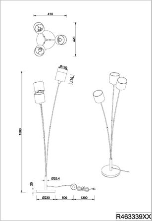 Торшер Reality Lamp Tommy R46335979, матовий метал, тканинний абажур золотистий колір, ексклюзивний 5 шт. E14 (білий, торшер 3 світла)