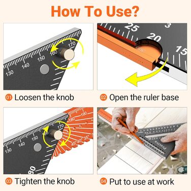 Столярний кутник, косинець Preciva Багатофункціональний складаний трикутник Лінійка з алюмінієвого сплаву для деревообробки, майстрування, ремесел