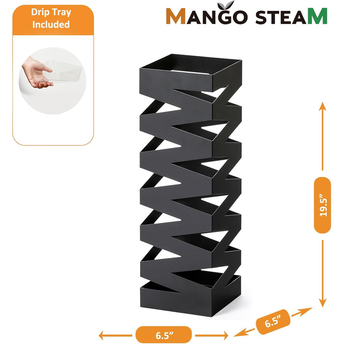 Палиця для ходьби Mango Steam Metal, квадратна, висока, 50,8 см, парасолька, палиця для ходьби, тримач для паперу для подарункової упаковки, підставка, органайзер для полиць (зигзаг чорний)