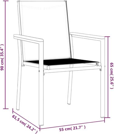 Садові стільці ZEYUAN 2 шт. Чорний 55x61.5x90 см Текстиль і сталь Садове крісло, кемпінгове крісло, висока спинка, балконні меблі, балконне крісло, крісло для патіо, балконне крісло, 364099