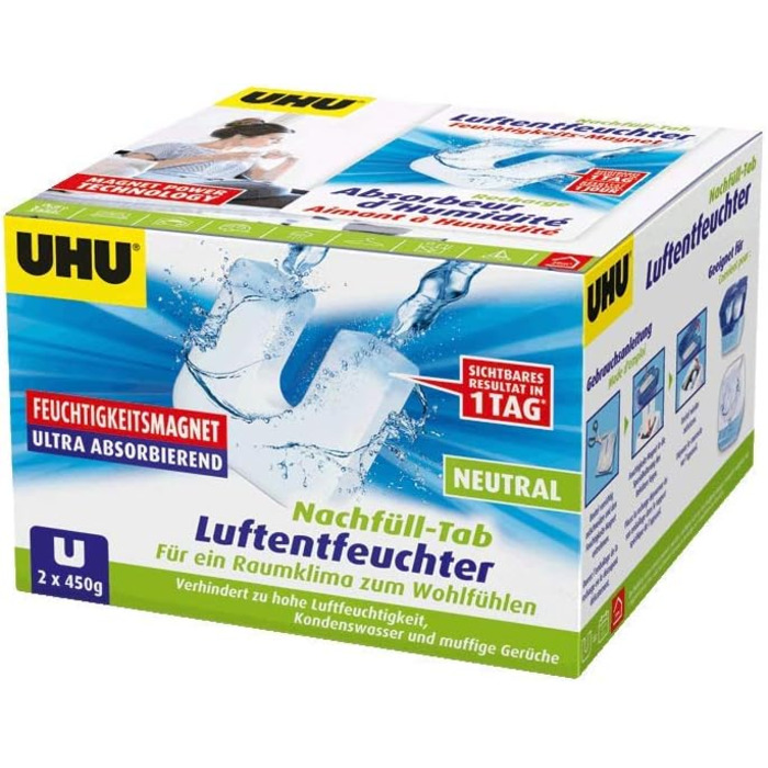 Мішок для заправки осушувача UHU 2 шт. 450 г в комплекті запобігає появі вологи та затхлих запахів
