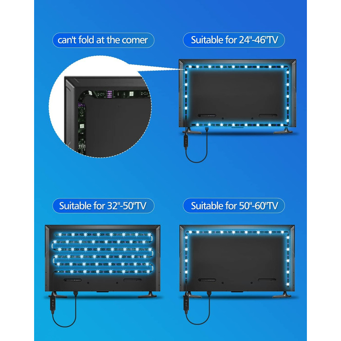 Світлодіодна стрічка Daymeet для телевізора, 5-метрове світлодіодне підсвічування телевізора для 55-85-дюймового монітора ПК Світлодіодна стрічка, RGBIC зміна кольору USB Синхронізація музики Керується за допомогою програми Світлодіодне освітлення телевіз