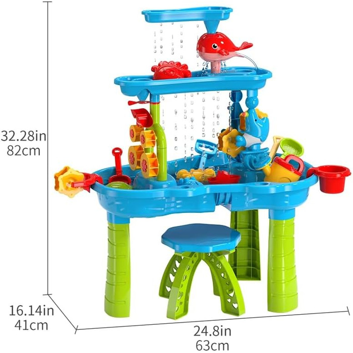 Ігровий стіл з водою та піском для дітей, ігрових, сенсорних та творчих занять, включаючи аксесуари, ідеально підходить для використання на вулиці, від 3 років