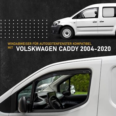 Сумісний з вітровим дефлектором бічного скла Volkswagen VW Caddy 2004-2020 Спереду 2 шт. Дефлектор дощу, дефлектор вітру, тонований, обтічний Простота монтажу Захист від вітру та дощу