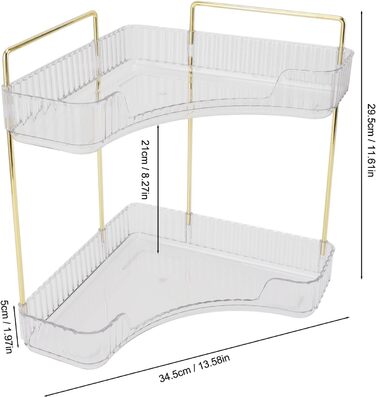 Органайзер для косметики Tyenaza, 2 яруси, кутовий органайзер для ванної кімнати, стільниця, економія місця, проста збірка, металева кутова полиця для спальні, стільниця (прозорий колір)