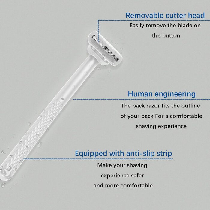 Преміальна бритва для всього тіла для чоловіків, Ергономічний засіб для видалення волосся на спині для чоловіків - видалення волосся на грудях і спині також для рук, ніг і живота (білий)