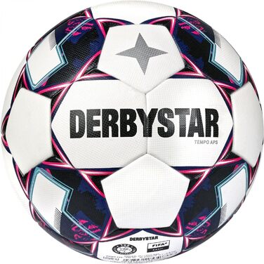 М'ячі футбольні Derbystar Tempo 5 білі сині рожеві