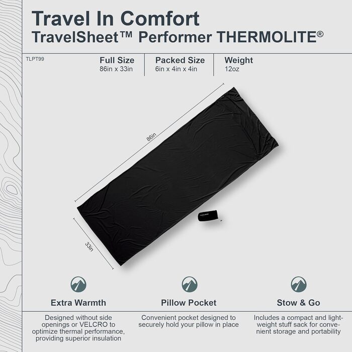 Спальний мішок кокон курінь спальний мішок Thermolite Performer Travelsheet вулкан чорний 220x85см