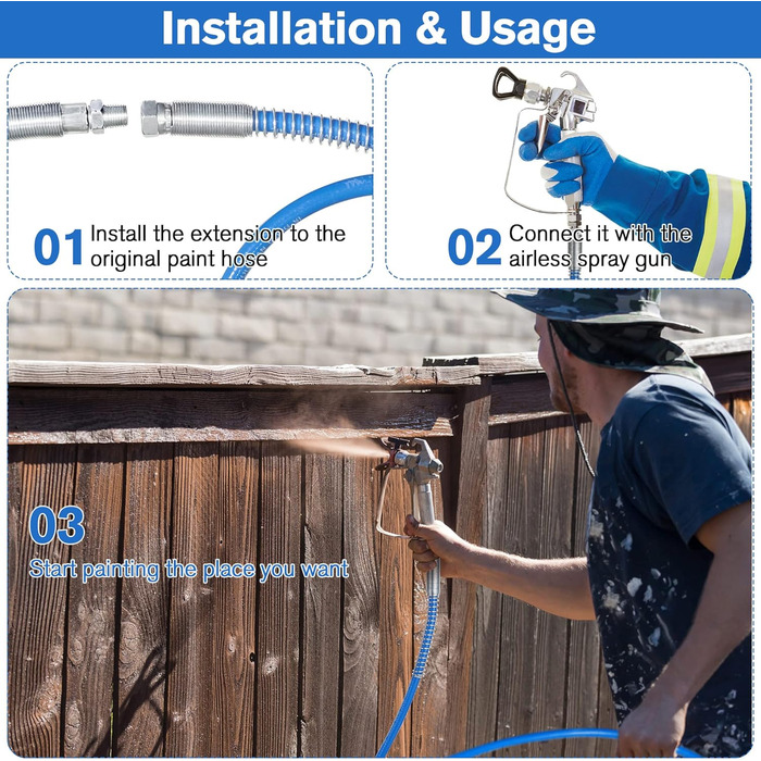 Безповітряний шланг для розпилення фарби Enhon довжиною 1,2 м, сумісний з Graco 247338, шланг для розпилення фарби високого тиску 3/16 дюйма, гнучкий подовжений шланг для фарбування стін 3000 PSI