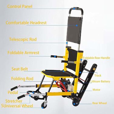 Інвалідний візок для підйому по сходах Caterpillar, Електричний підйомний сходовий візок, Візок, Портативне складане крісло, Підйомник, Альпініст, Пересування по сходах для пацієнта або людей похилого віку, Підйом по сходах