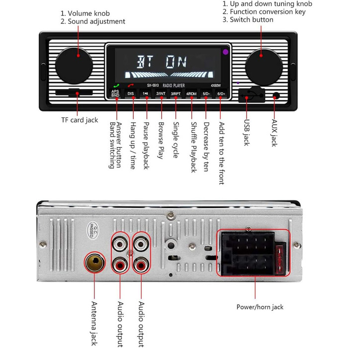 Автомобільна стереосистема Yolispa, автомобільна стереосистема Bluetooth з портом USB/SD/AUX, 4 x 60 Вт автомобільна аудіосистема FM-радіо, цифровий MP3-плеєр, автомобільна стереосистема з Bluetooth 01