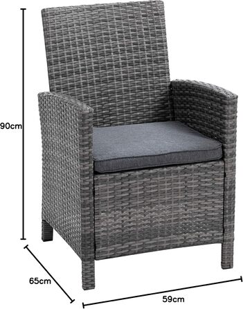 Крісло greemotion Poly Rattan Ticino, Садове крісло з подушками, 65 x 90 x 59 см, Сірий