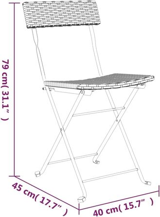 Стільці для бістро 2 шт., Стілець бістро зі складним сталевим каркасом, Складаний стілець для садового патіо, Крісло для саду Крісло для патіо, Коричнева полі ротангова сталь