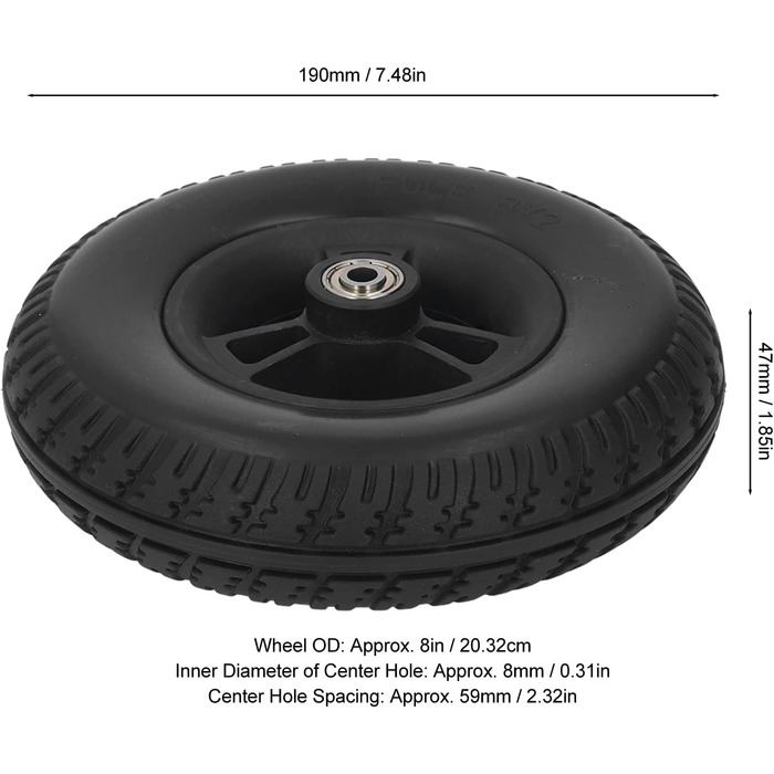 Дюймова поліуретанова шина для інвалідного візка 7.48 x 1.85 дюйма тверді нековзні електричні колеса для інвалідного візка для електричного візка для інвалідних візків, 8-