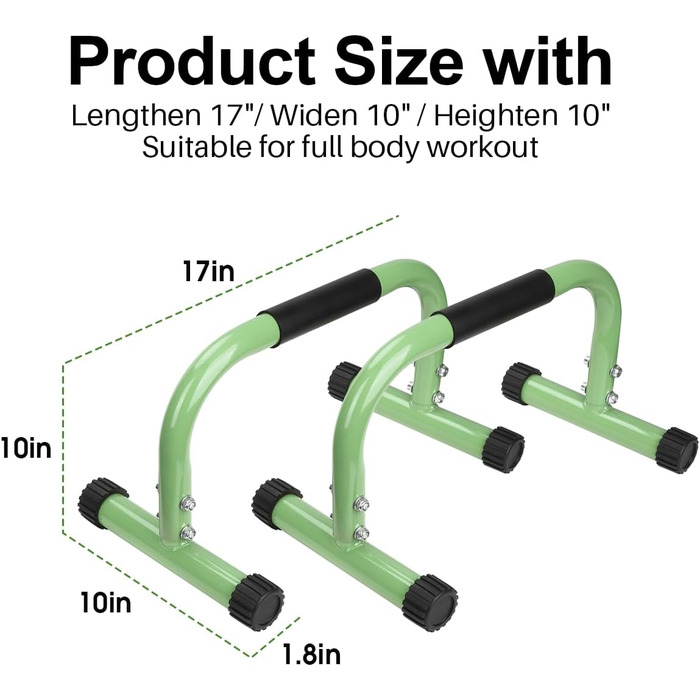 Паралетки KingMile, стійка на руках Barrenm, великі штанги для віджимання та занурення, нековзні ручки для віджимань, обладнання для гімнастики для внутрішнього та зовнішнього використання, підходить для домашнього фітнесу та віджимань (зелений)