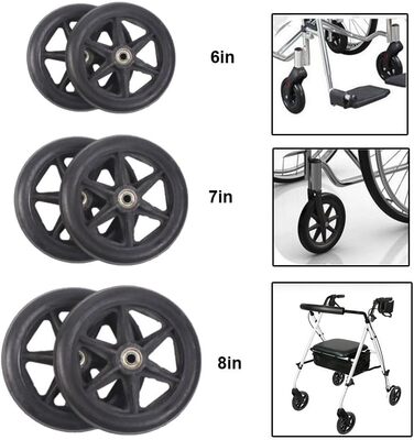 И чорного інвалідного візка переднє колесо ПВХ тверді шини проти ковзання інвалідного візка запасне колесо інвалідного візка колеса діаметром 14/15/17/20/19см для візка інвалідного візка (7 дюймів-170мм), 2 шт.