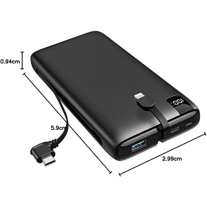 Зовнішній акумулятор SOARAISE Powerbank 26800mAh - USB C Power Bank з інтегрованими кабелями 22,5 Вт Швидка зарядка Портативний зарядний пристрій 4 виходи та 2 входи для мобільних телефонів та планшетів чорний