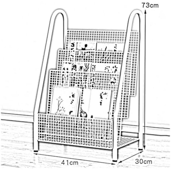 Полиця для брошур, універсальний органайзер, полиця для журналів, підлогова, залізна решітка, тримач газетних каталогів для торгових центрів, лікарень, офісів (біла) Біла 430x73см