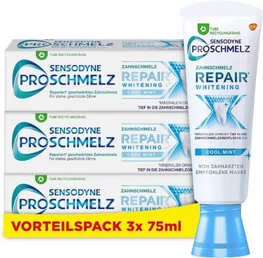 Відбілююча зубна паста Sensodyne ProEnamel Repair, 3 шт. 75 мл, щоденна зубна паста з фтором, доведено, відновлює емаль, ослаблену кислотами, і видаляє знебарвлення