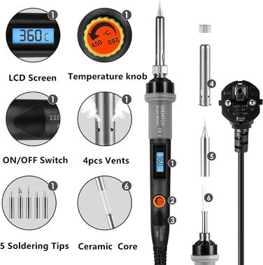 Паяльник SREMTCH 80 Вт з РК-екраном та регульованою температурою, керамічний термостат